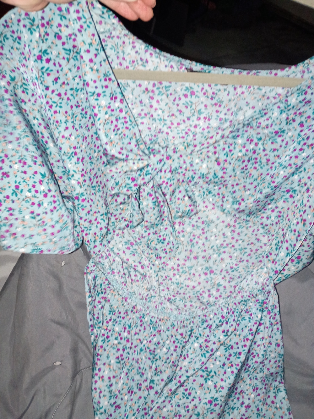 Floral Tie-Front Short Dress in Light Teal From Shein XL - Picture 5 of 5